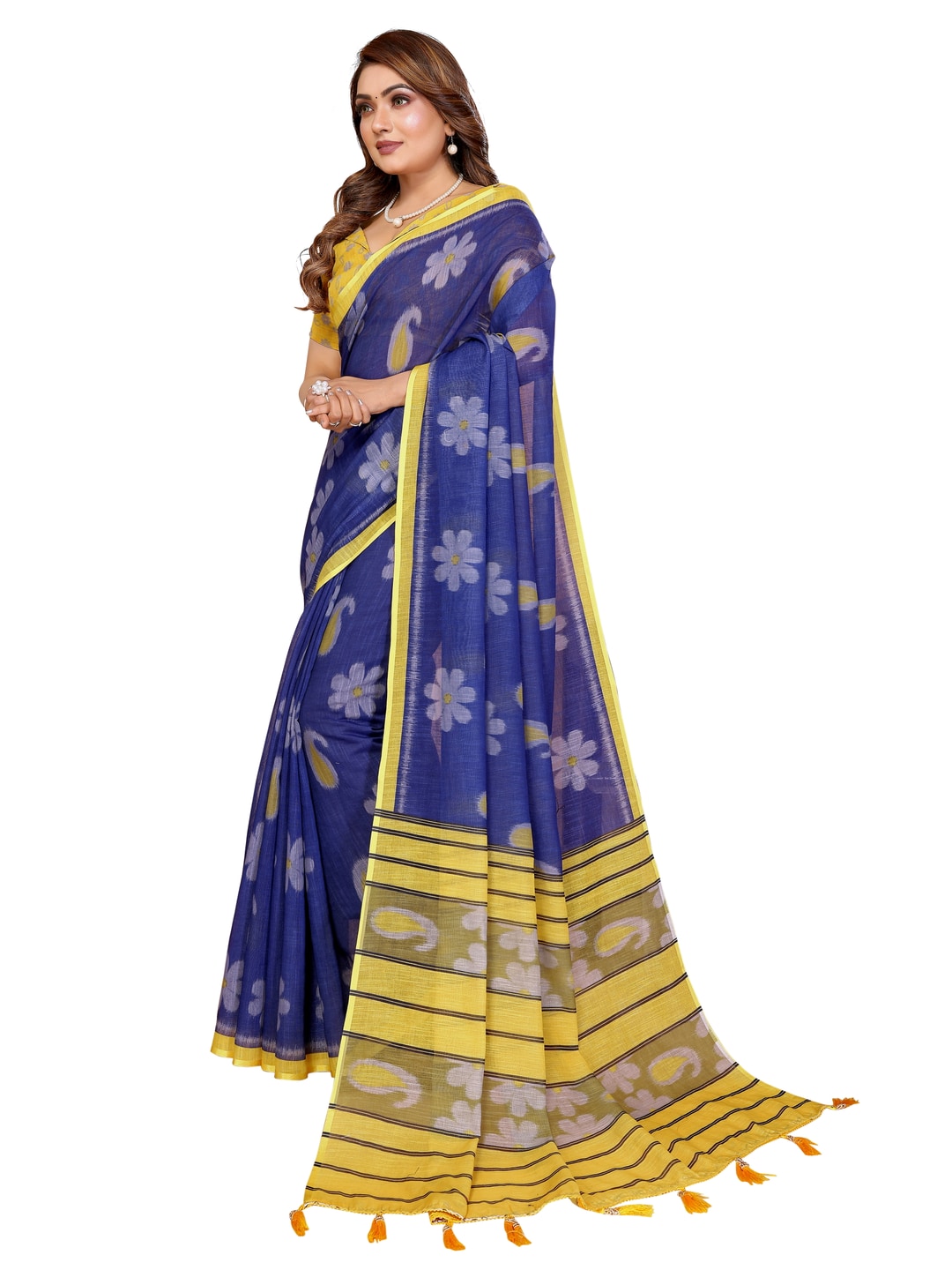 Peachmode Green Soft Linen Cotton Printed Saree - Image 18
