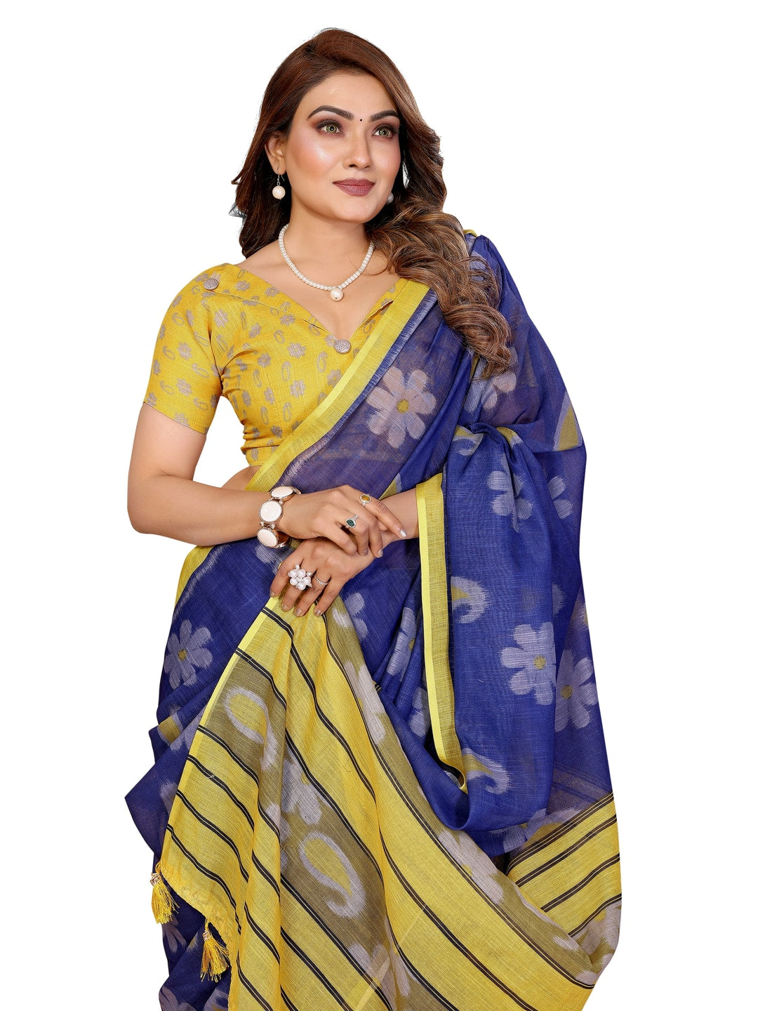 Peachmode Green Soft Linen Cotton Printed Saree - Image 12
