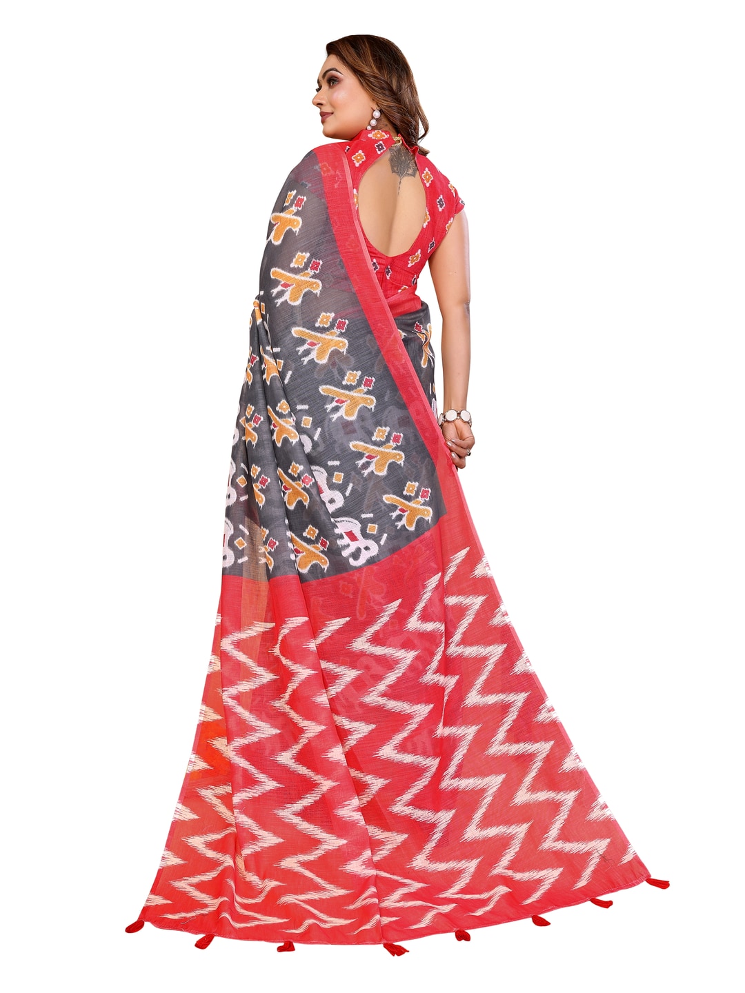 Peachmode Pink Soft Linen Cotton Printed Saree - Image 19