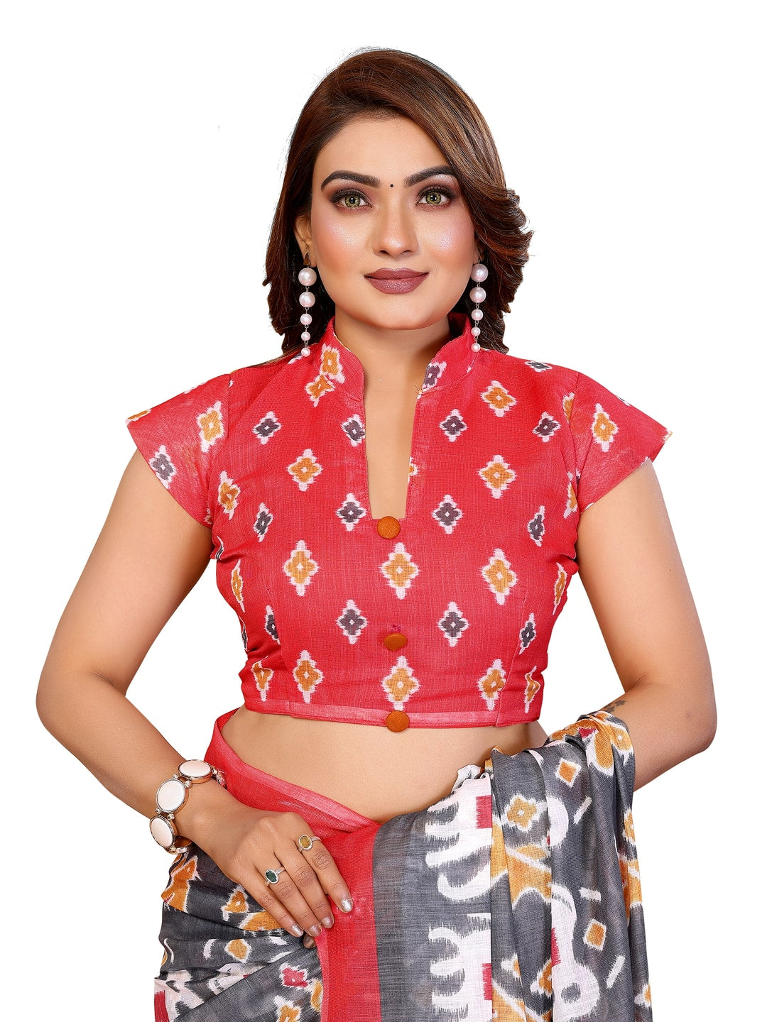 Peachmode Pink Soft Linen Cotton Printed Saree - Image 23