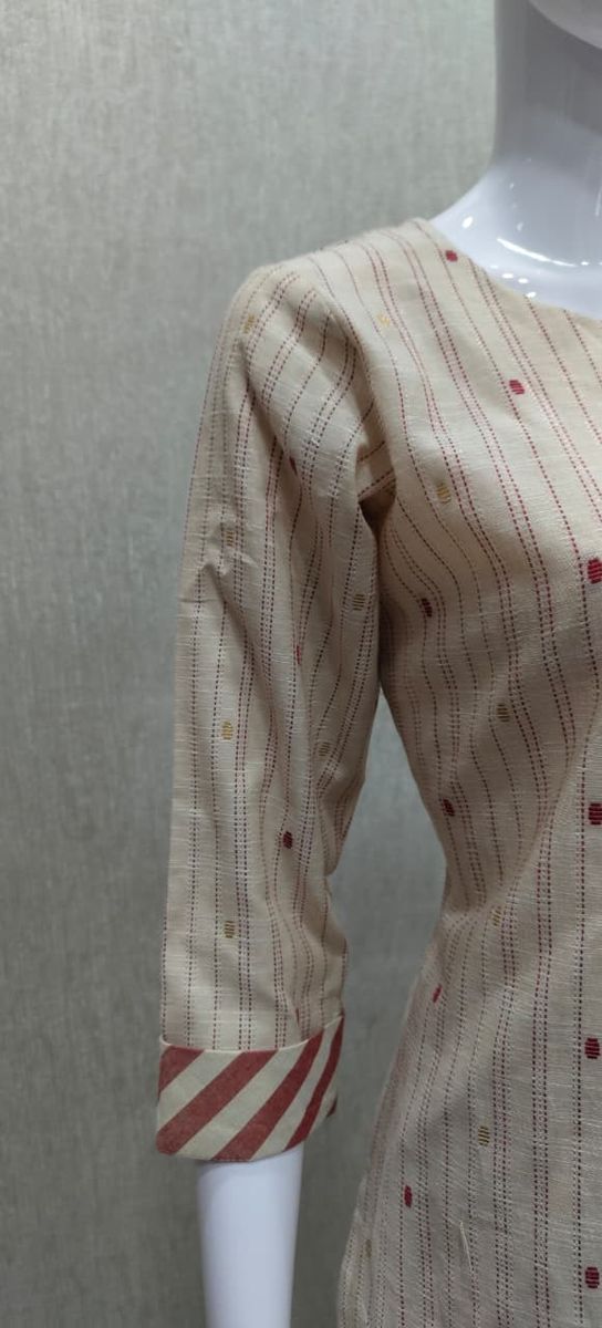 Peachmode Cream Cotton Striped Salwar Suit - Image 2