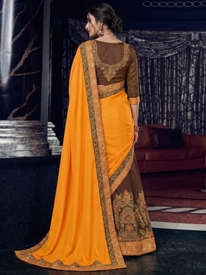 Flirty Orange And Brown Colored Embroidered Party Wear Art Silk Saree - Image 1