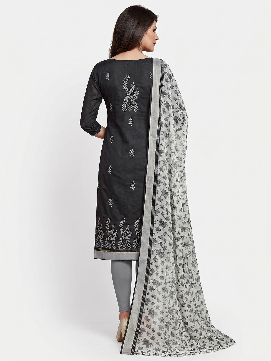 Exceptional Black Colored Casual Wear Embroidered Jacquard Dress Material - Image 1
