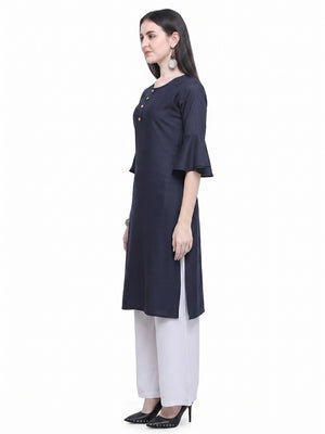 Exotic Navy Blue Colored Casual Wear Embroidered Rayon Kurti-Palazzo Set - Image 1