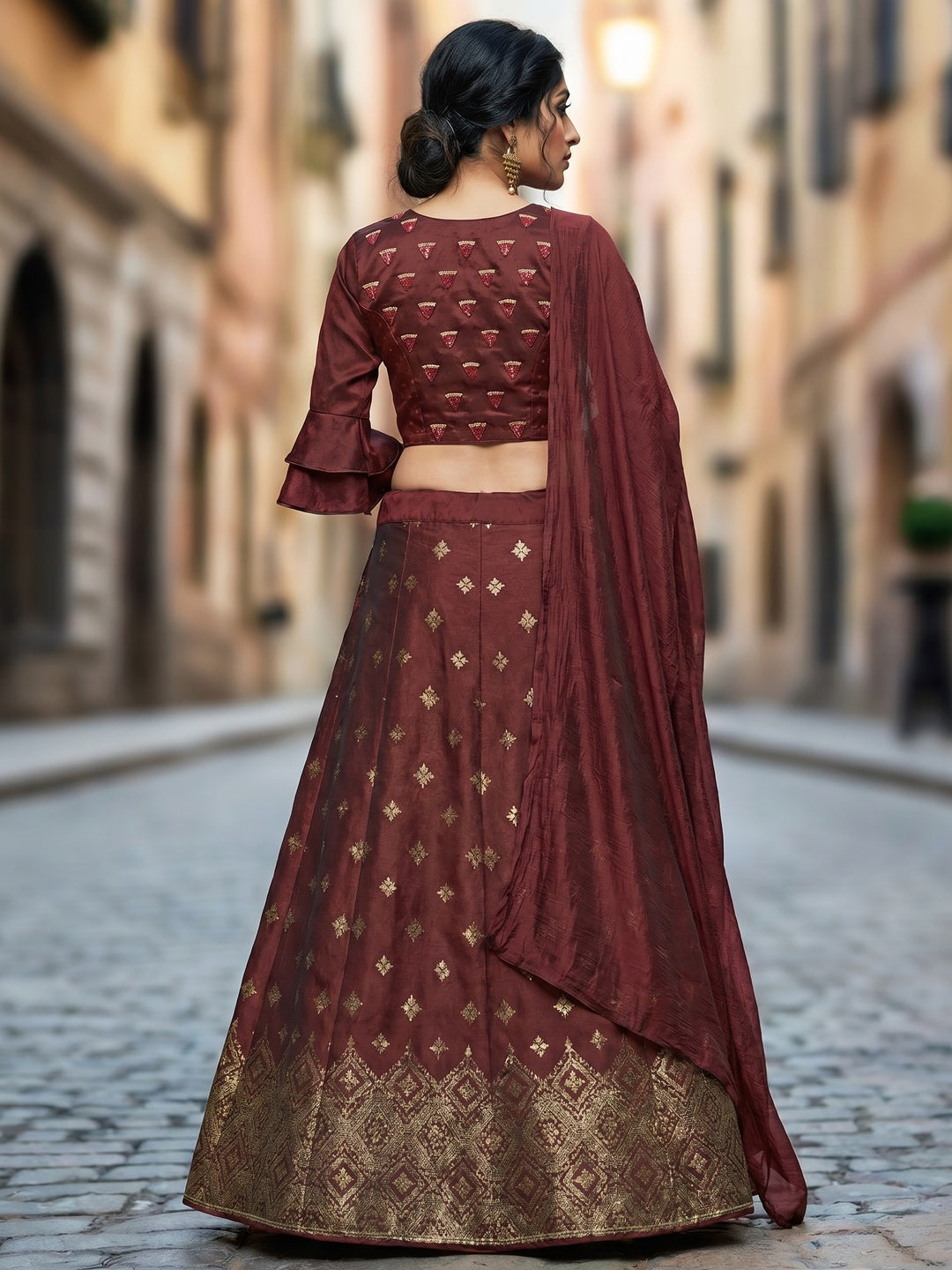 Mesmeric Maroon Colored Partywear Embroidery Banarasi Silk Lehenga Choli - Image 1