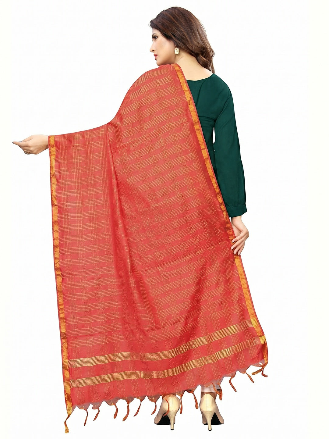 Charming Red Colored Festive Wear Cotton Silk Dupatta - Image 2
