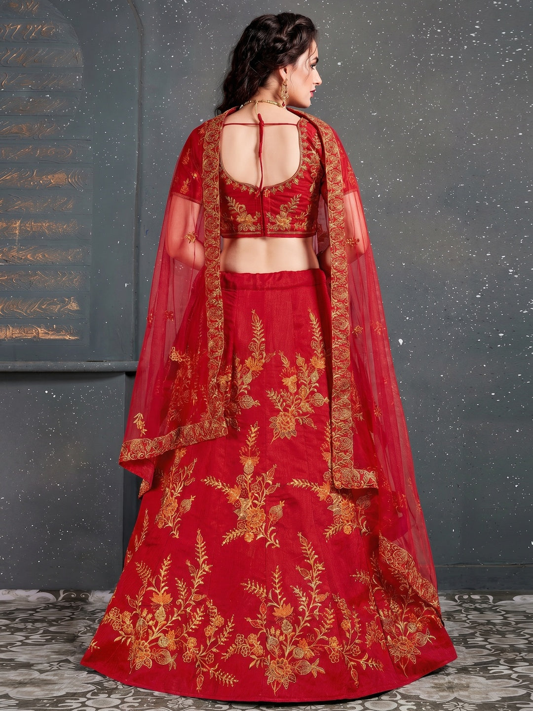 Demanding Red Colored Wedding Wear Embroidered Silk Lehenga Choli - Image 2