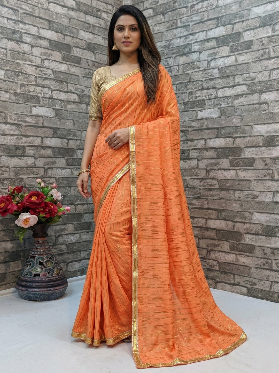 Blooming Orange Colored Partywear Art Silk Saree - Image 1