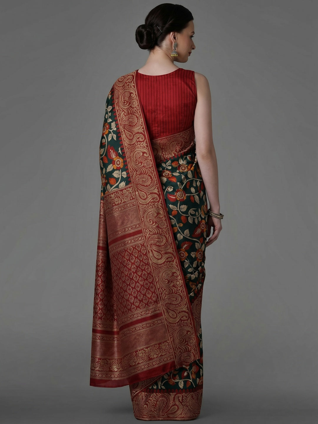 Green Casual Art Silk Printed Saree With Unstitched Blouse - Image 2