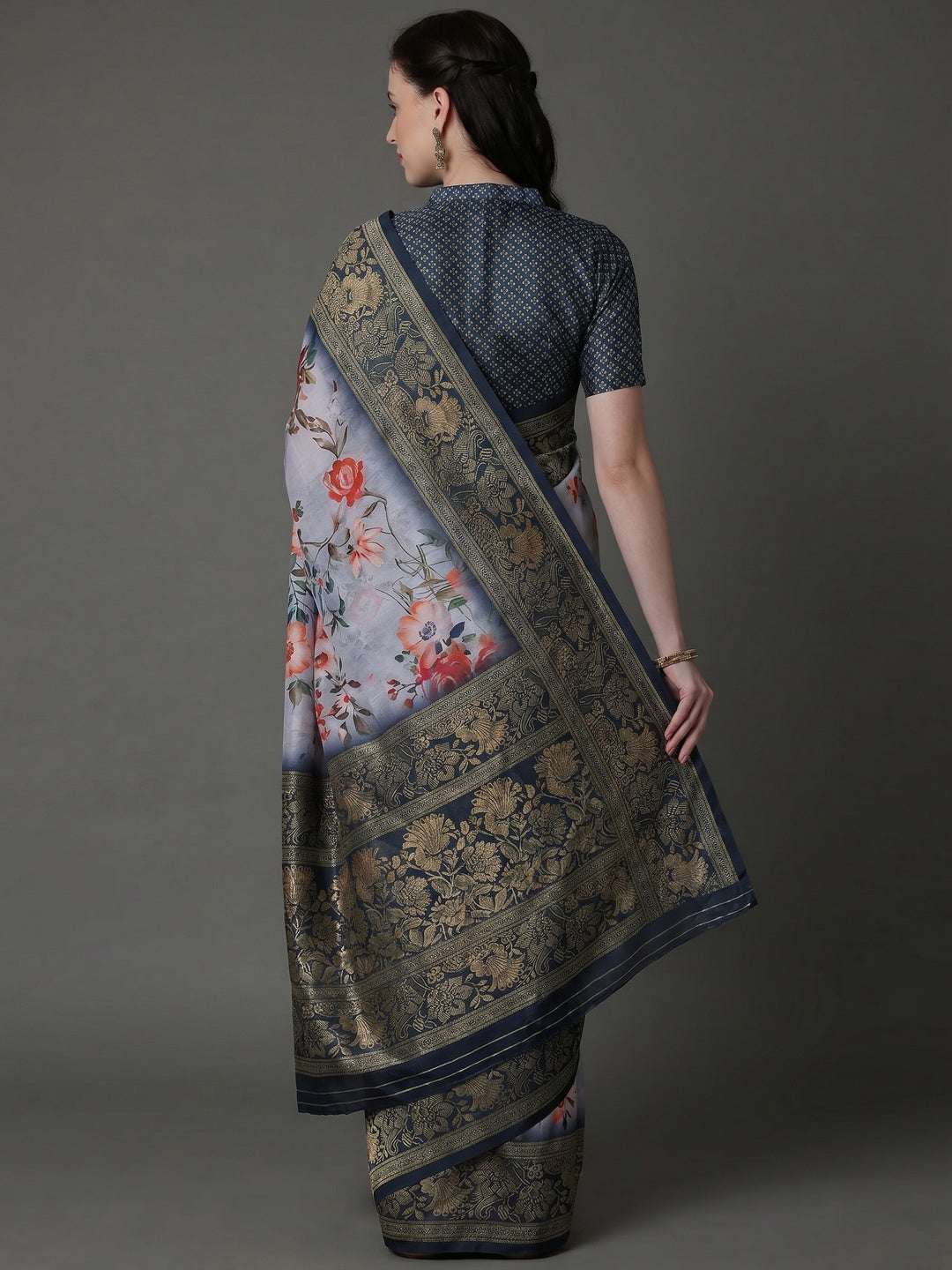 Grey Casual Cotton Silk Printed Saree With Unstitched Blouse - Image 2