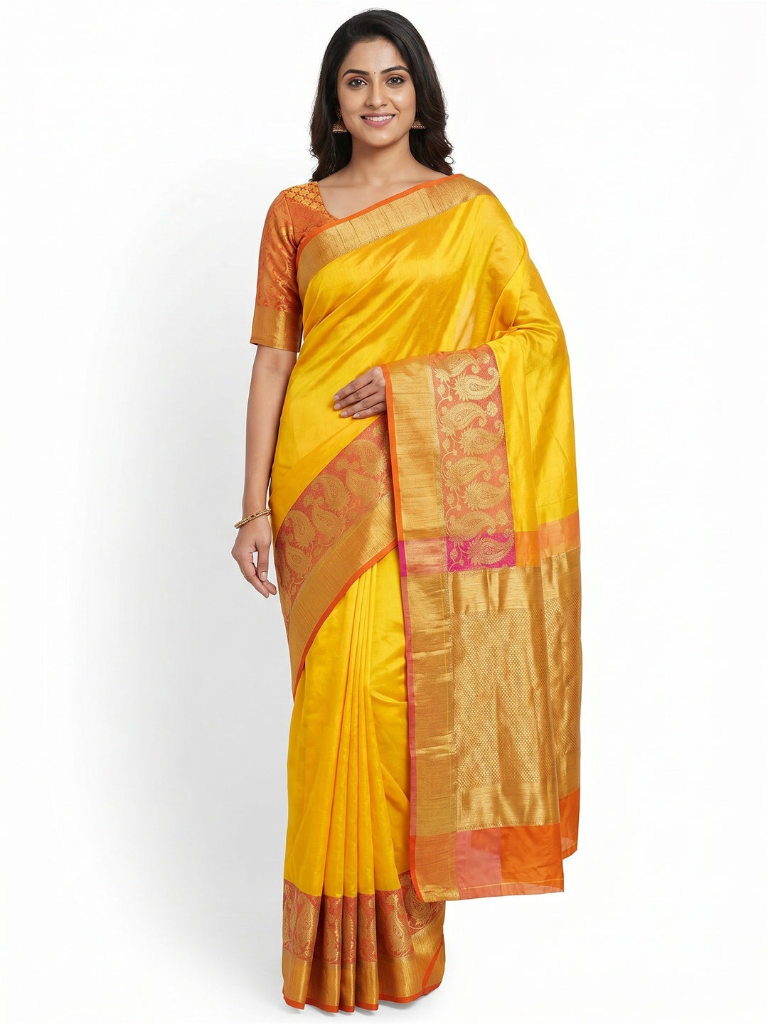 Impressive Yellow Colored Festive Wear Woven Silk Saree - Image 1