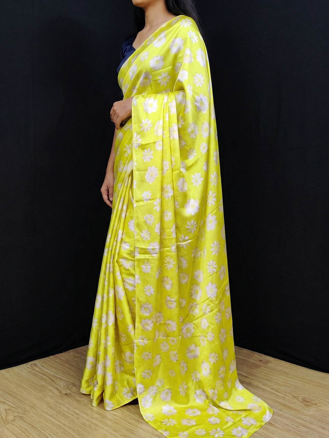 Jazzy Yellow Coloured Casual Wear Digital Printed Satin Saree - Image 2