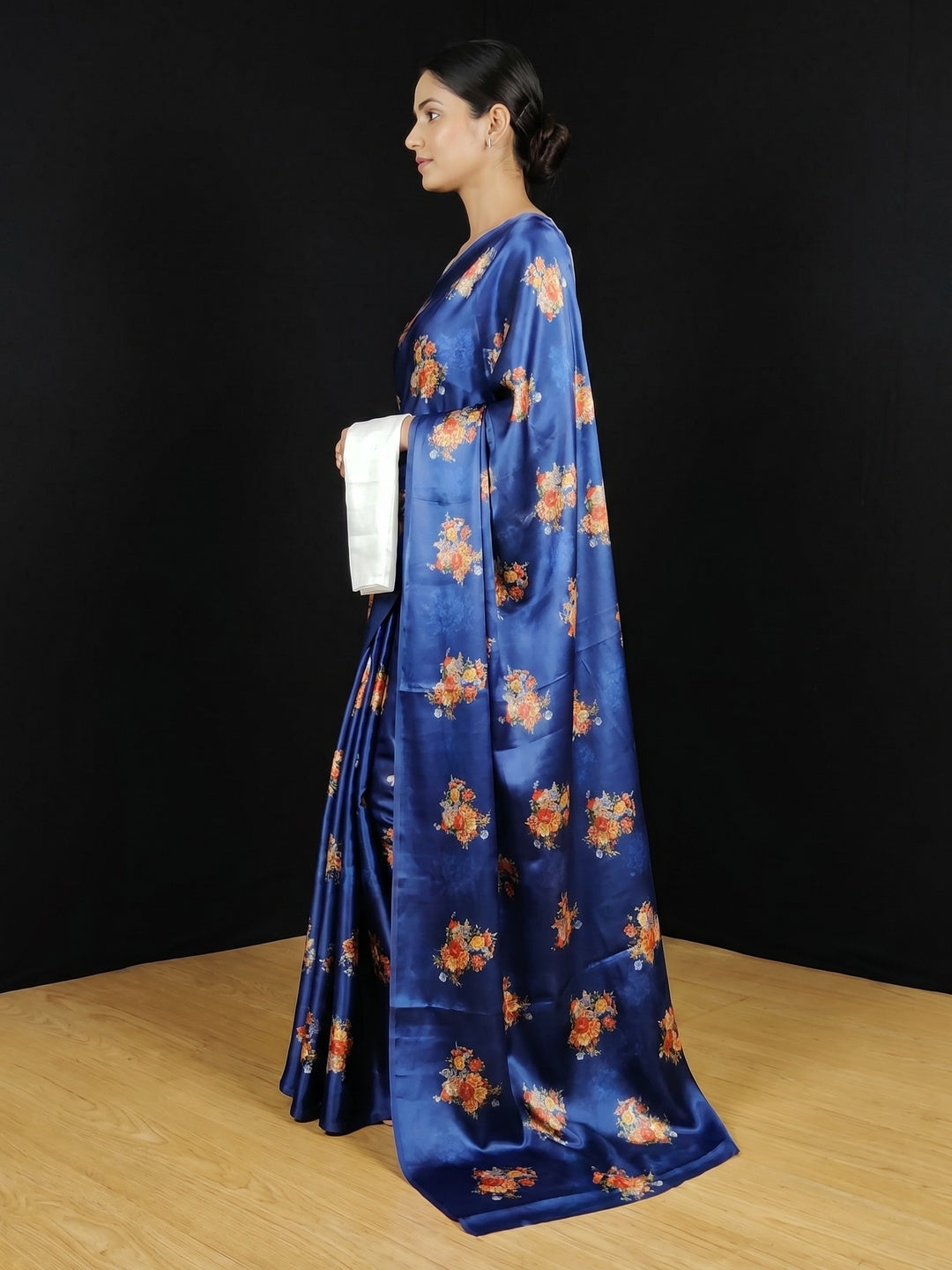 Prominent Blue Coloured Casual Wear Digital Printed Satin Saree - Image 2