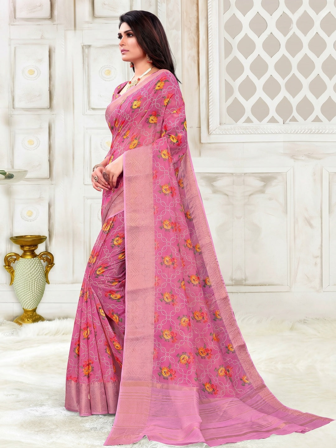 Groovy Pink Colored Festive Wear Woven Banarasi Silk Saree - Image 1