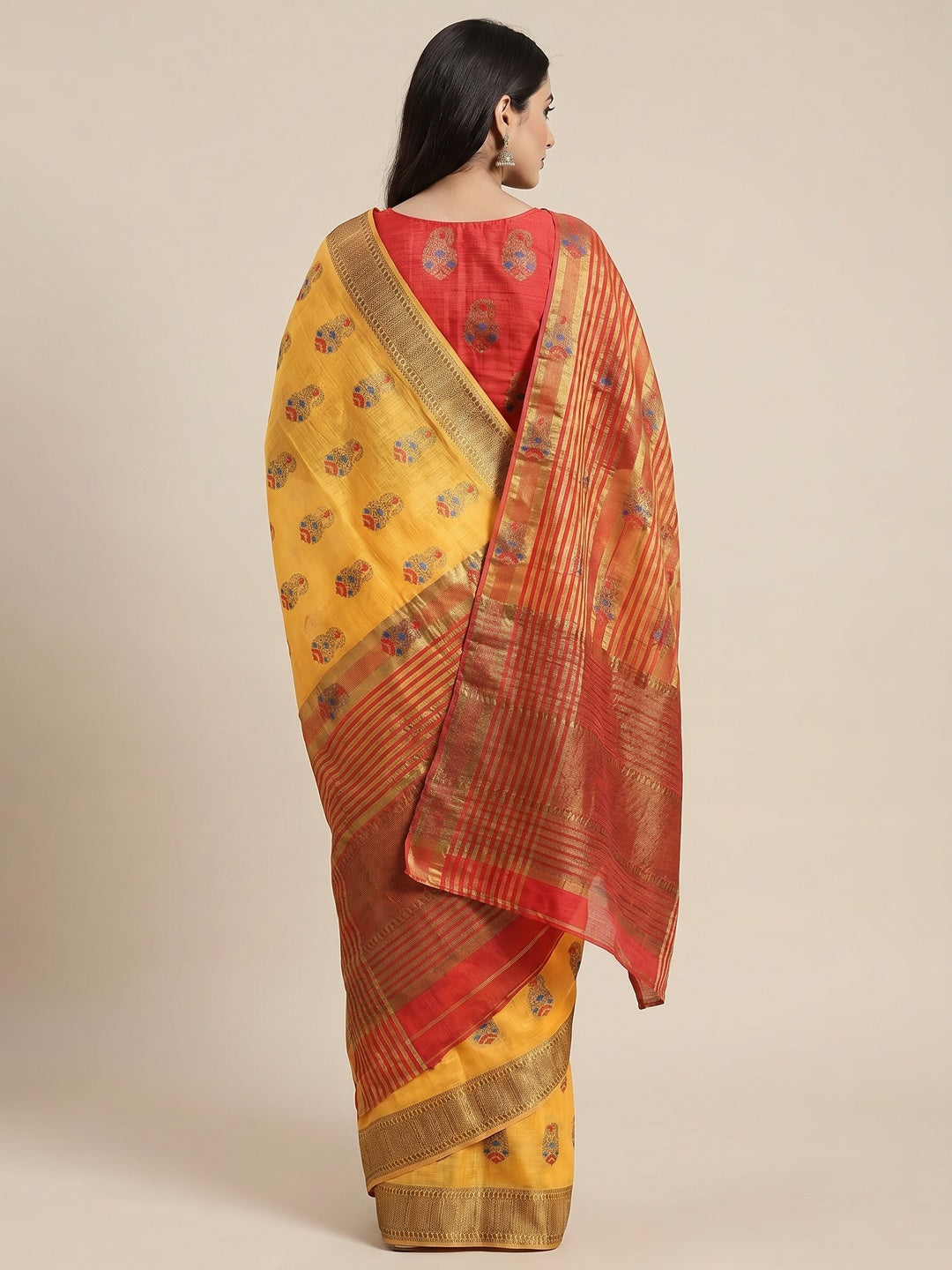 Groovy Yellow Colored Festive Wear Woven Tussar Silk Saree - Image 2
