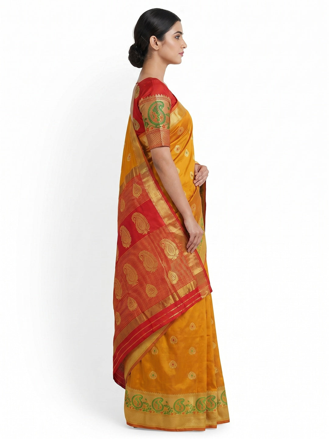 Eye-catching Mustard-Yellow Colored Festive Wear Woven Soft Silk Saree - Image 2