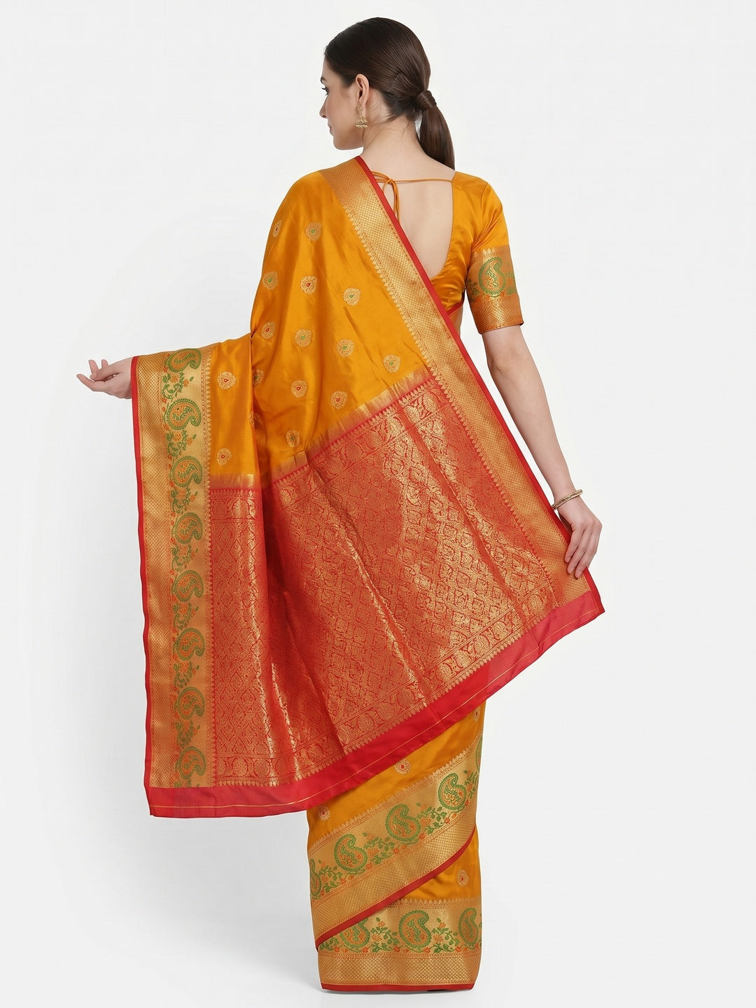 Eye-catching Mustard-Yellow Colored Festive Wear Woven Soft Silk Saree - Image 3