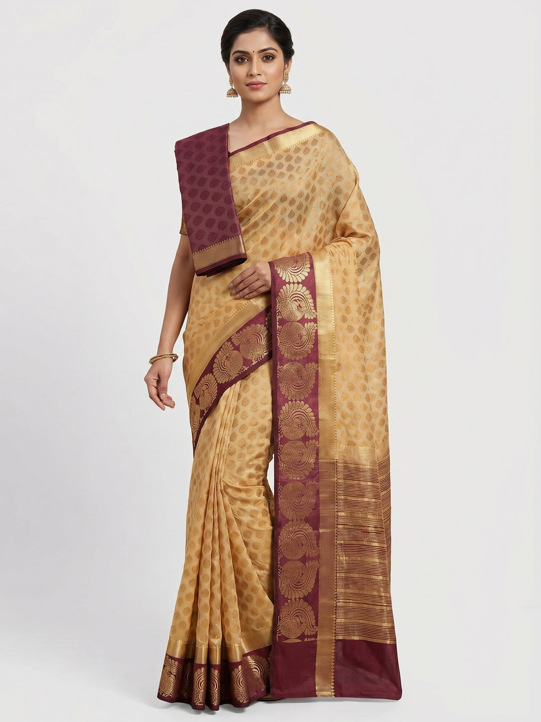 Demanding Beige Coloured Festive Wear Woven Art Silk Saree - Image 1