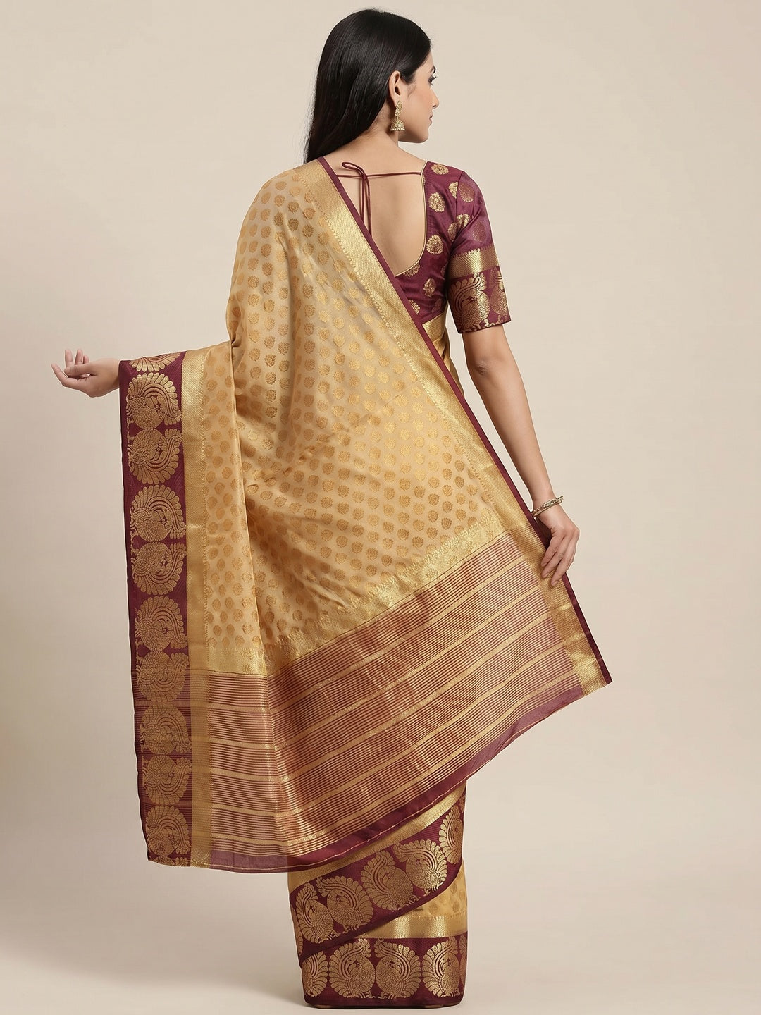 Demanding Beige Coloured Festive Wear Woven Art Silk Saree - Image 3
