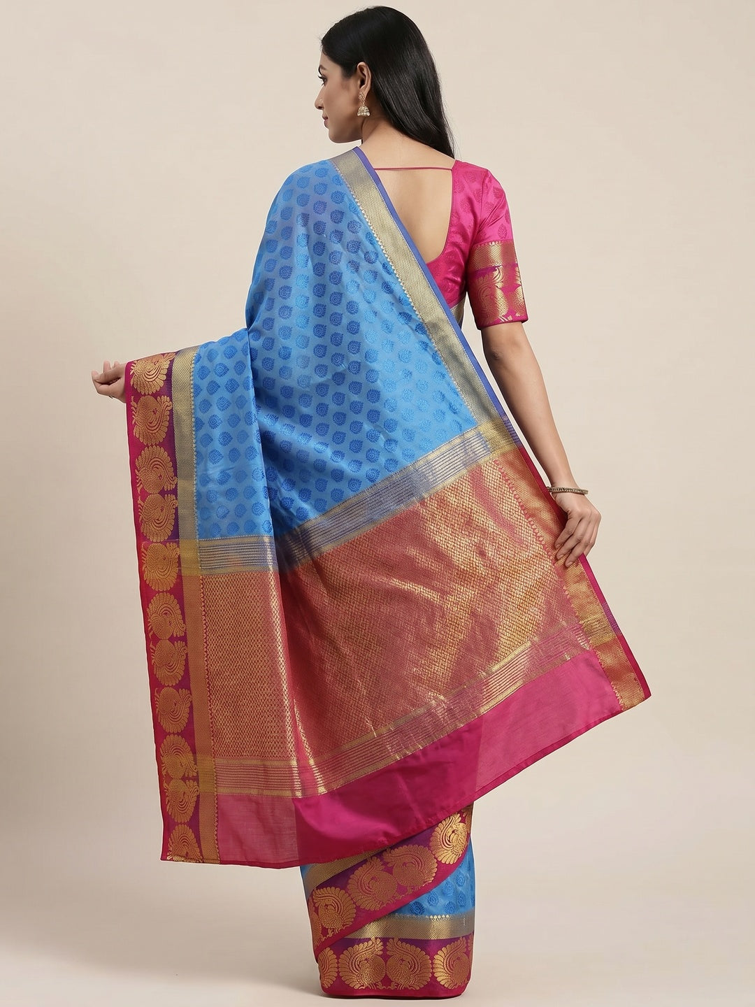 Magnetic Blue Coloured Festive Wear Woven Art Silk Saree - Image 3