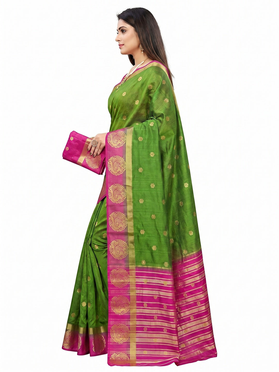 Ideal Green Colored Festive Wear Woven Art Silk Saree - Image 3