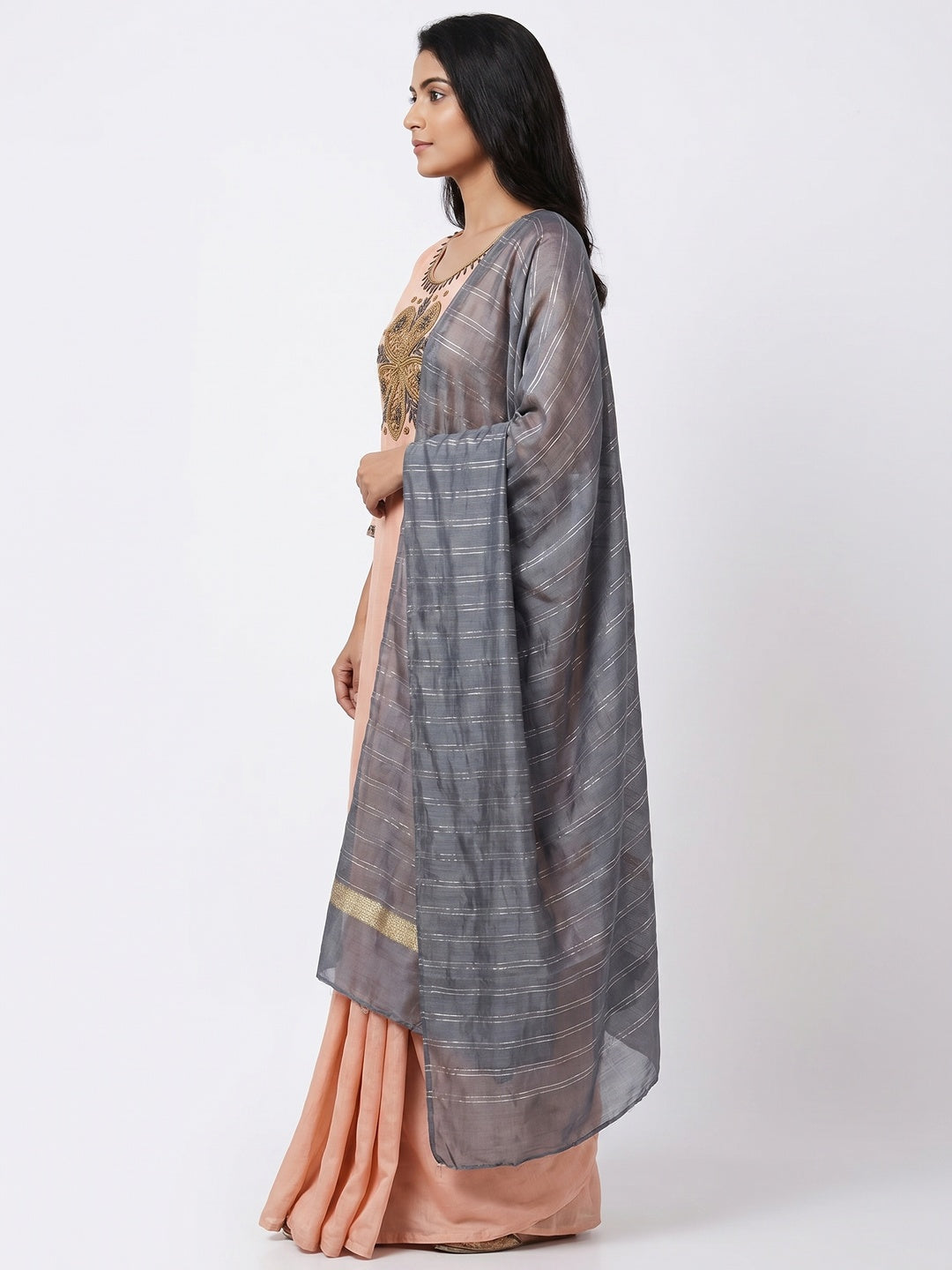 Light Orange Casual Wear Embroidered Modal Dress Material - Image 2