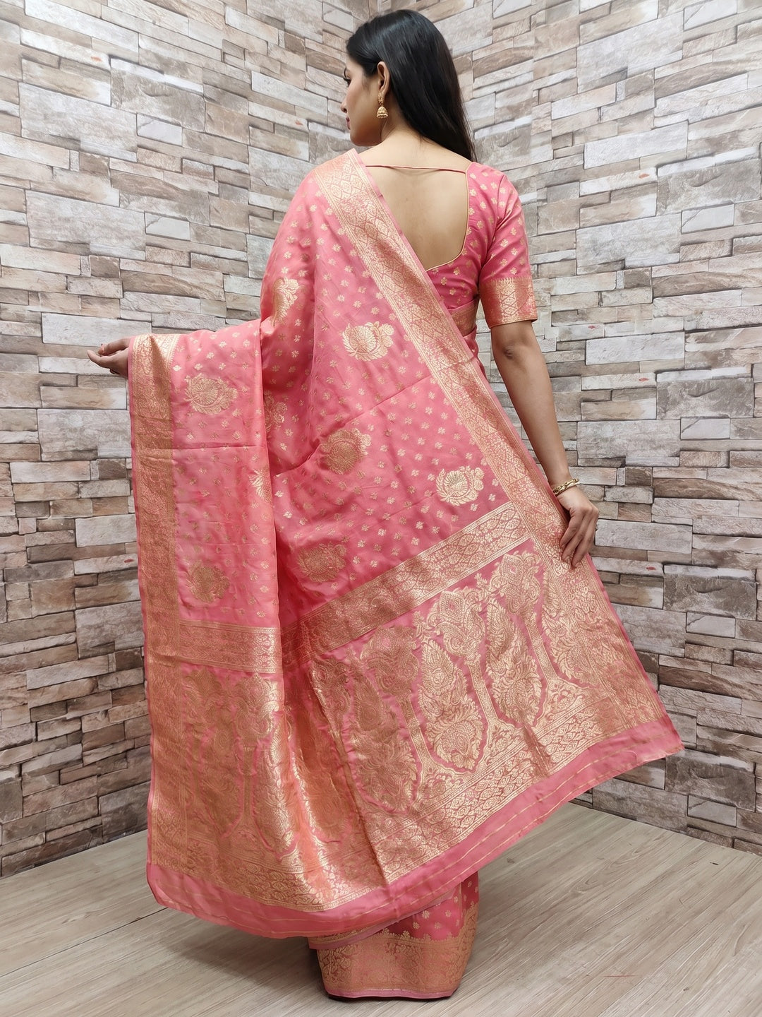 Baby Pink Festive Wear Woven Jacquard Silk Saree - Image 2