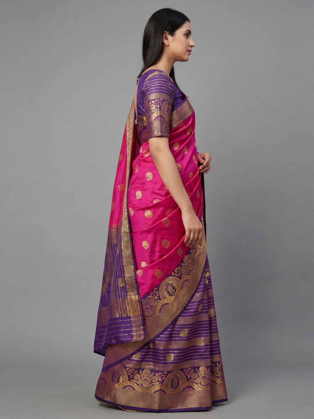Dark Pink Festive Wear Floral Woven Soft Silk Saree With Meena Butta Lining Pallu - Image 1