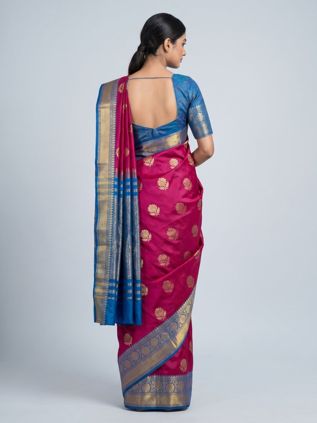 Dark Pink Festive Wear Floral Woven Soft Silk Saree With Meena Butta Lining Pallu - Image 2