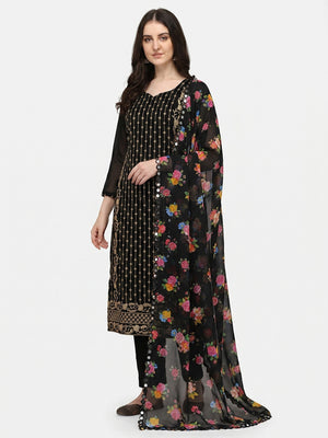 Black Casual Wear Embroidered Georgette Dress Material - Image 1