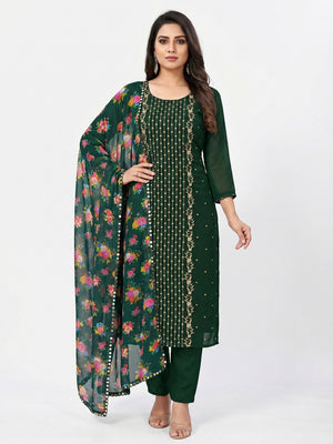Green Casual Wear Embroidered Georgette Dress Material - Image 1