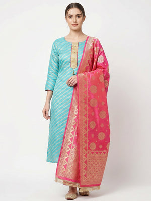 Sky Blue Festive Wear Lehriya Designer Woven Banarasi Silk Dress Material - Image 1