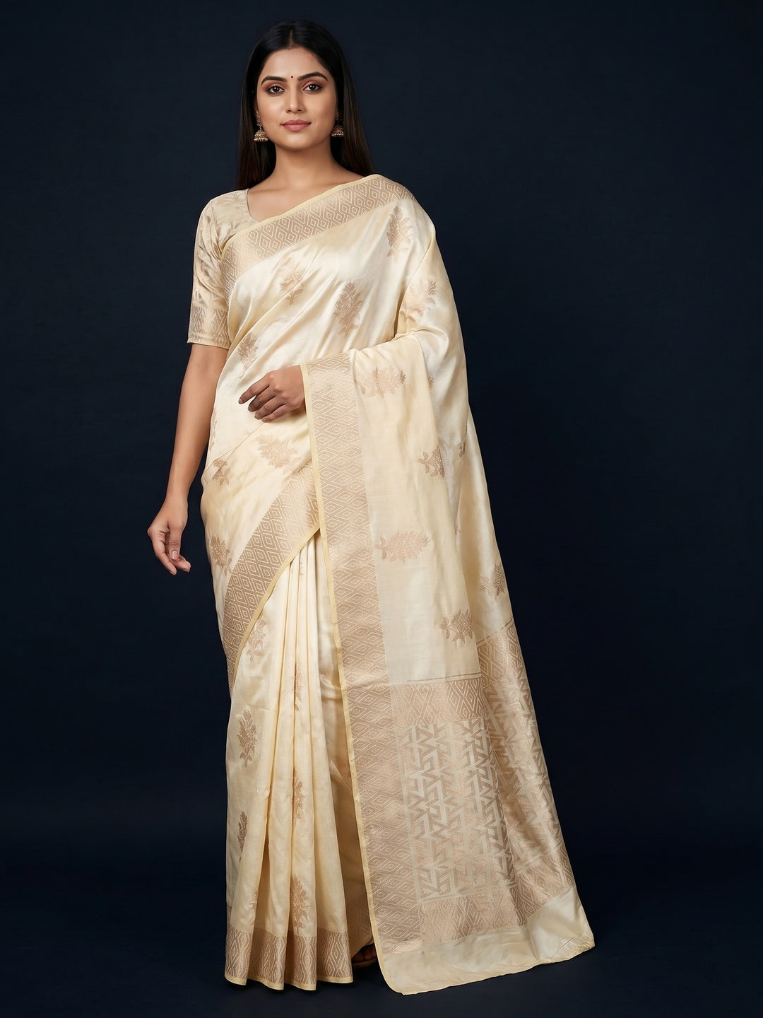 Cream Woven Art Silk Saree With Butta Rich Pallu - Image 1