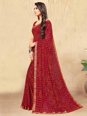 Red Casual Wear Printed Chiffon Saree - Image 1