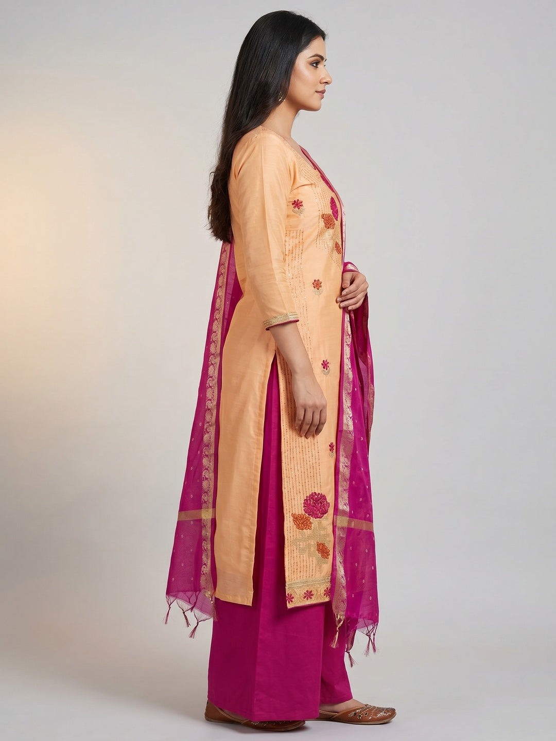 Yellow Festive Wear Floral Embroidered Cotton Dress Material - Image 2