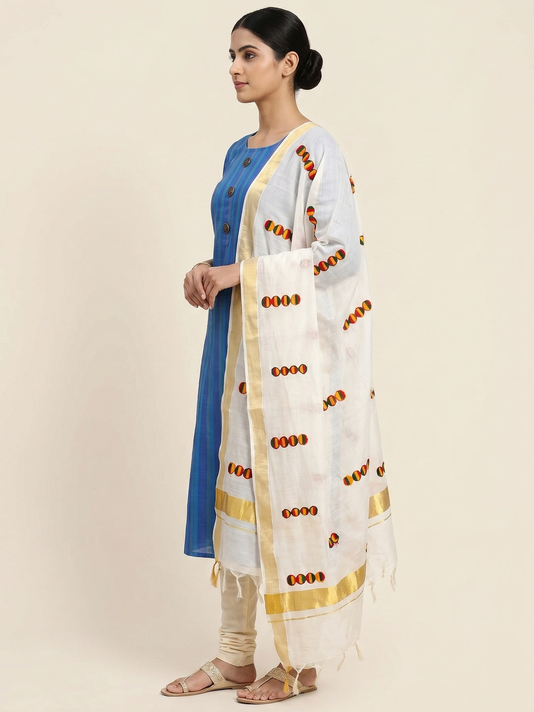 Blue Stripes Printed Pure Cotton Dress Material - Image 3