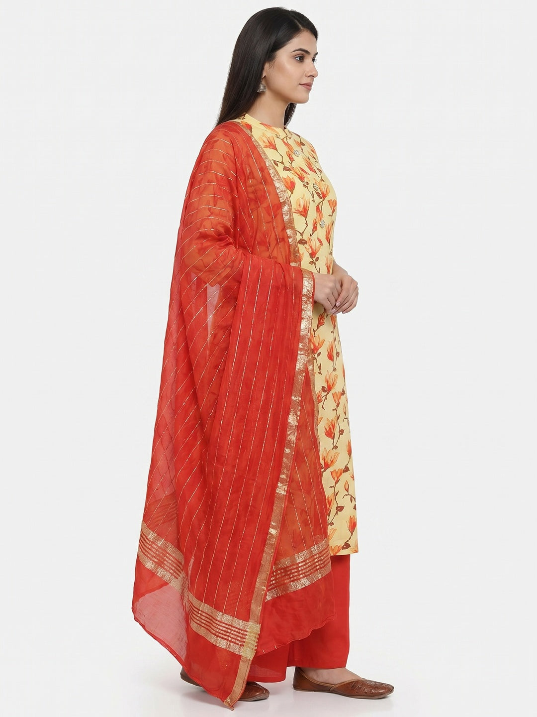 Yellow Casual Wear printed Cotton Dress Material - Image 3