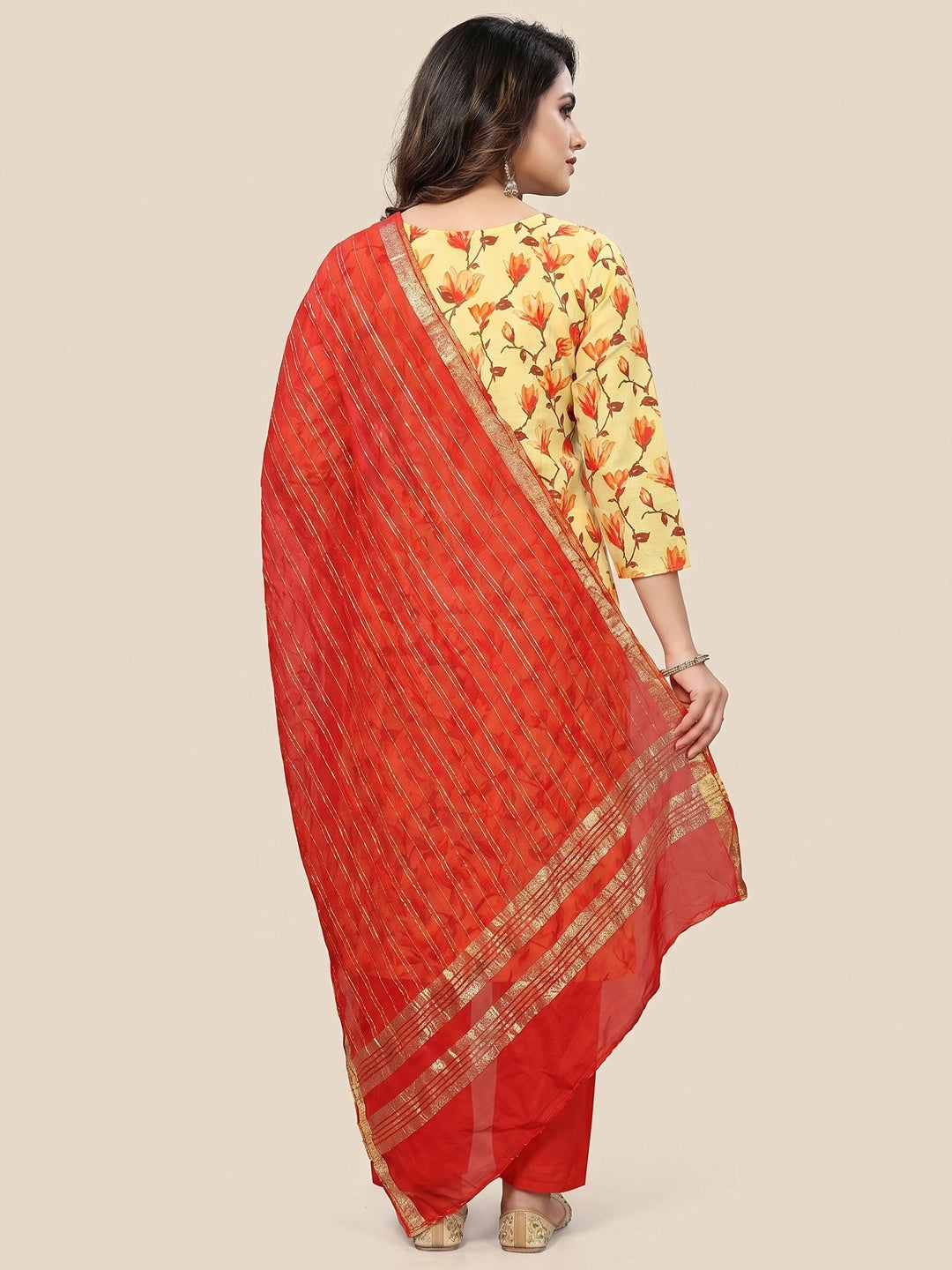 Yellow Casual Wear printed Cotton Dress Material - Image 2