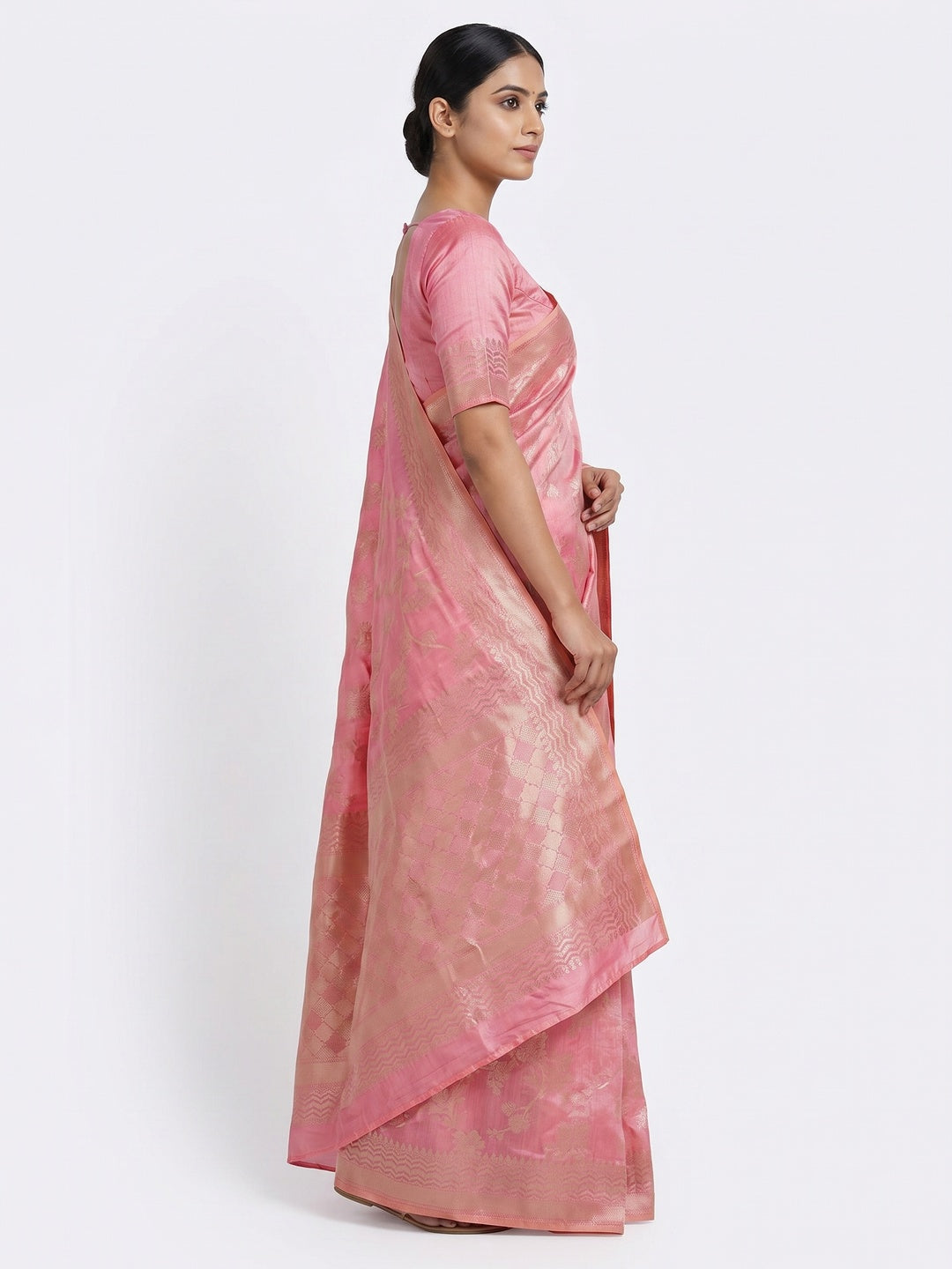Pink Festive Wear Zari Woven Art Silk Saree - Image 3