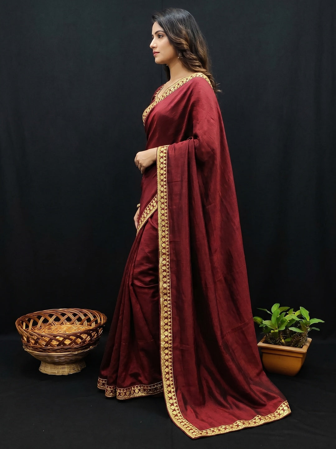 Maroon Festive Wear Woven Silk Saree - Image 2