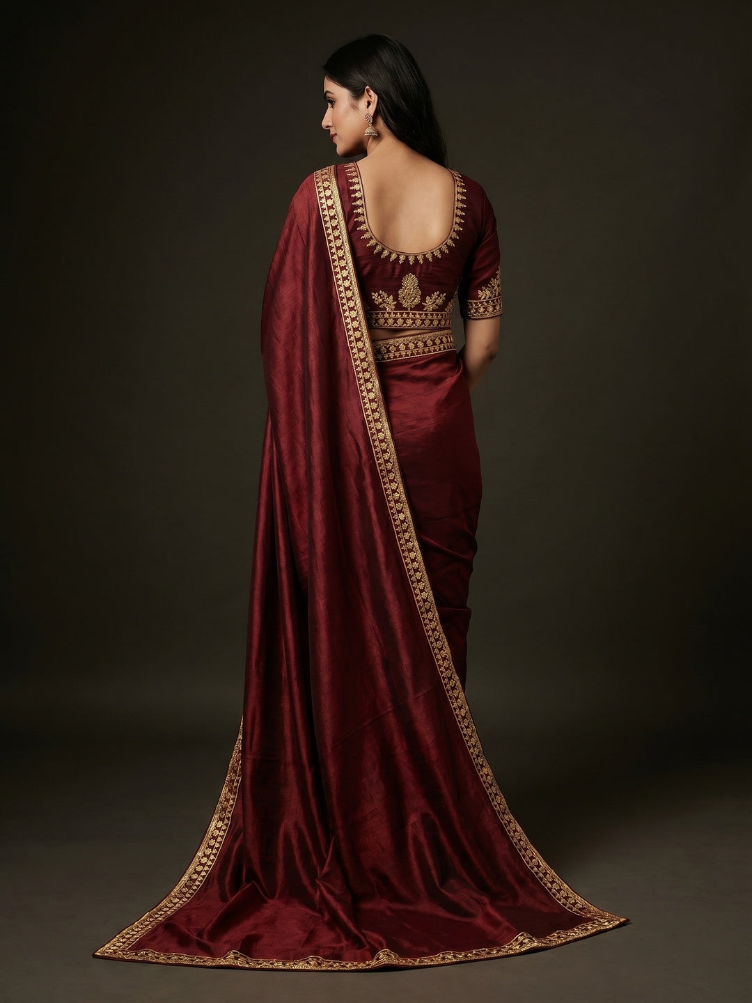 Maroon Festive Wear Woven Silk Saree - Image 4