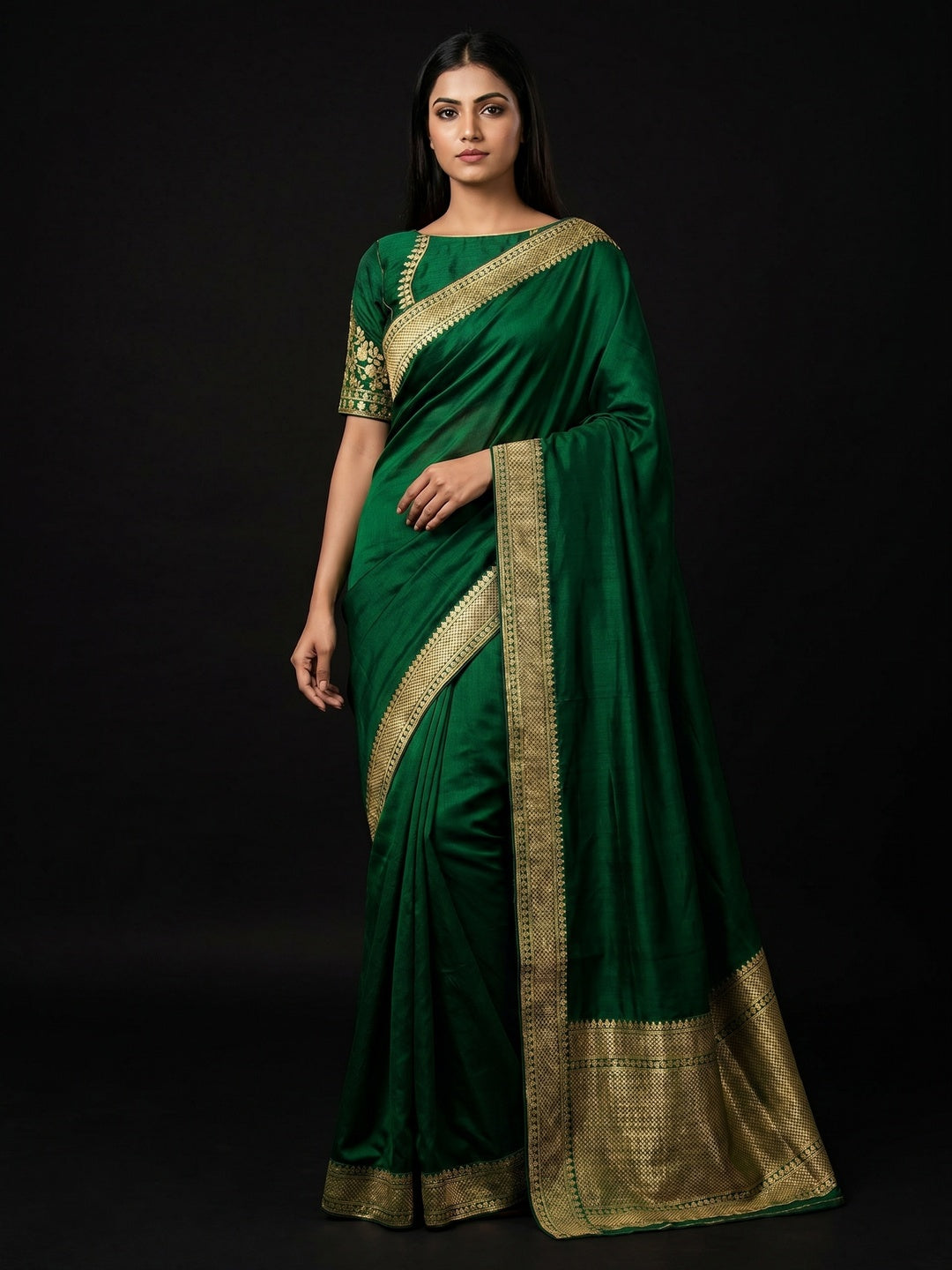 Green Festive Wear Woven Silk Saree - Image 1