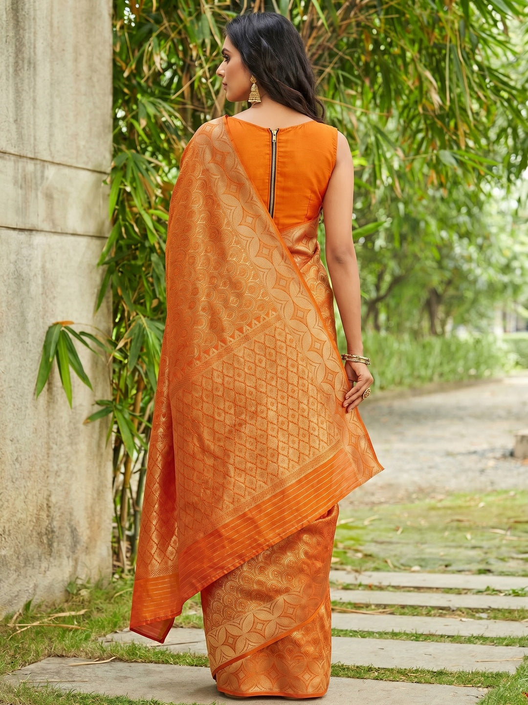 Orange Festive Wear Woven Silk Saree - Image 1