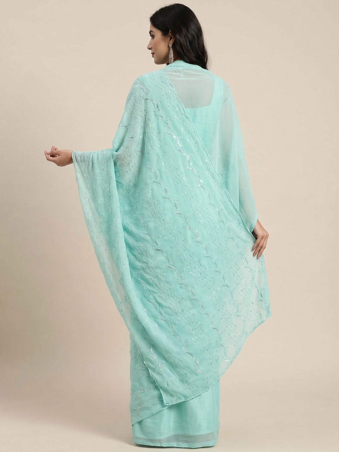 Sky Blue Festive Wear Sequins Embroidered Georgette Dress Material - Image 1