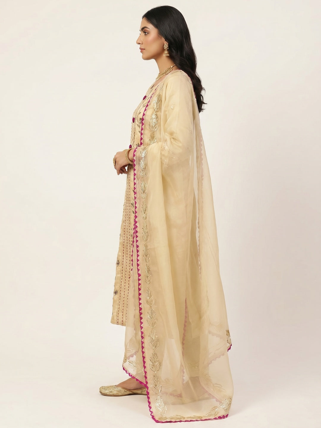 Yellow Festive Wear Floral Hand Work Pure Modal Dress Material - Image 2
