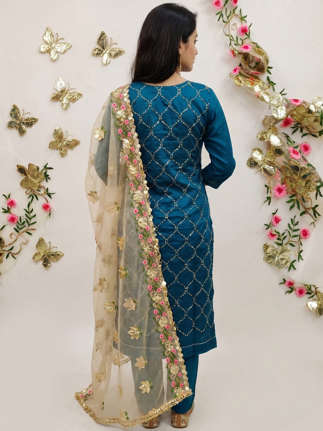 Morepeach Festive Wear Embroidered Chanderi Dress Material - Image 3
