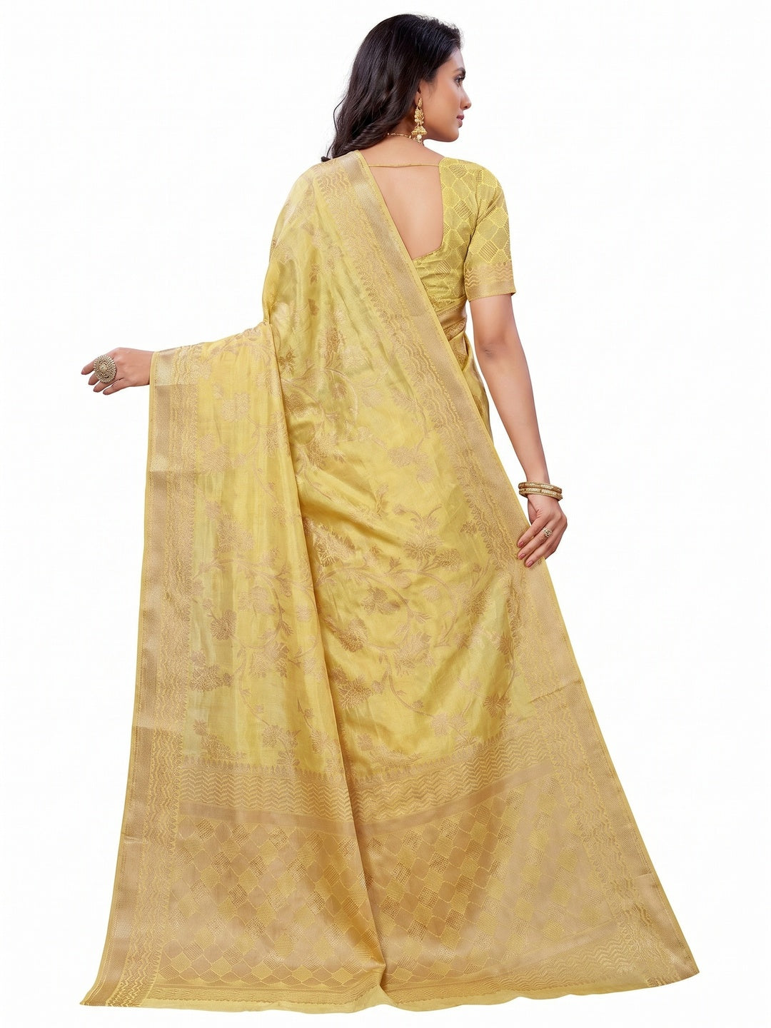 Light Yellow Festive Wear Woven Art Silk Saree - Image 2