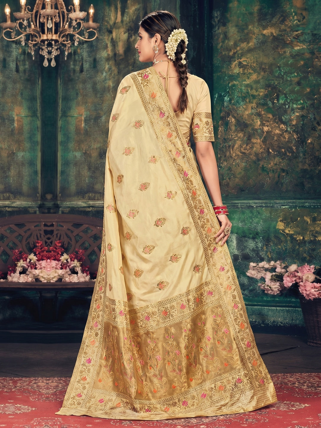 Beige Festive Wear Woven Banarasi Silk Saree - Image 1