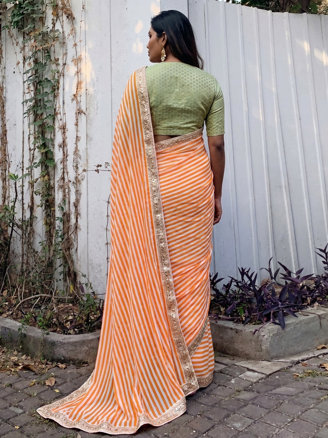 Orange & White Casual Wear Printed Georgette Saree - Image 1