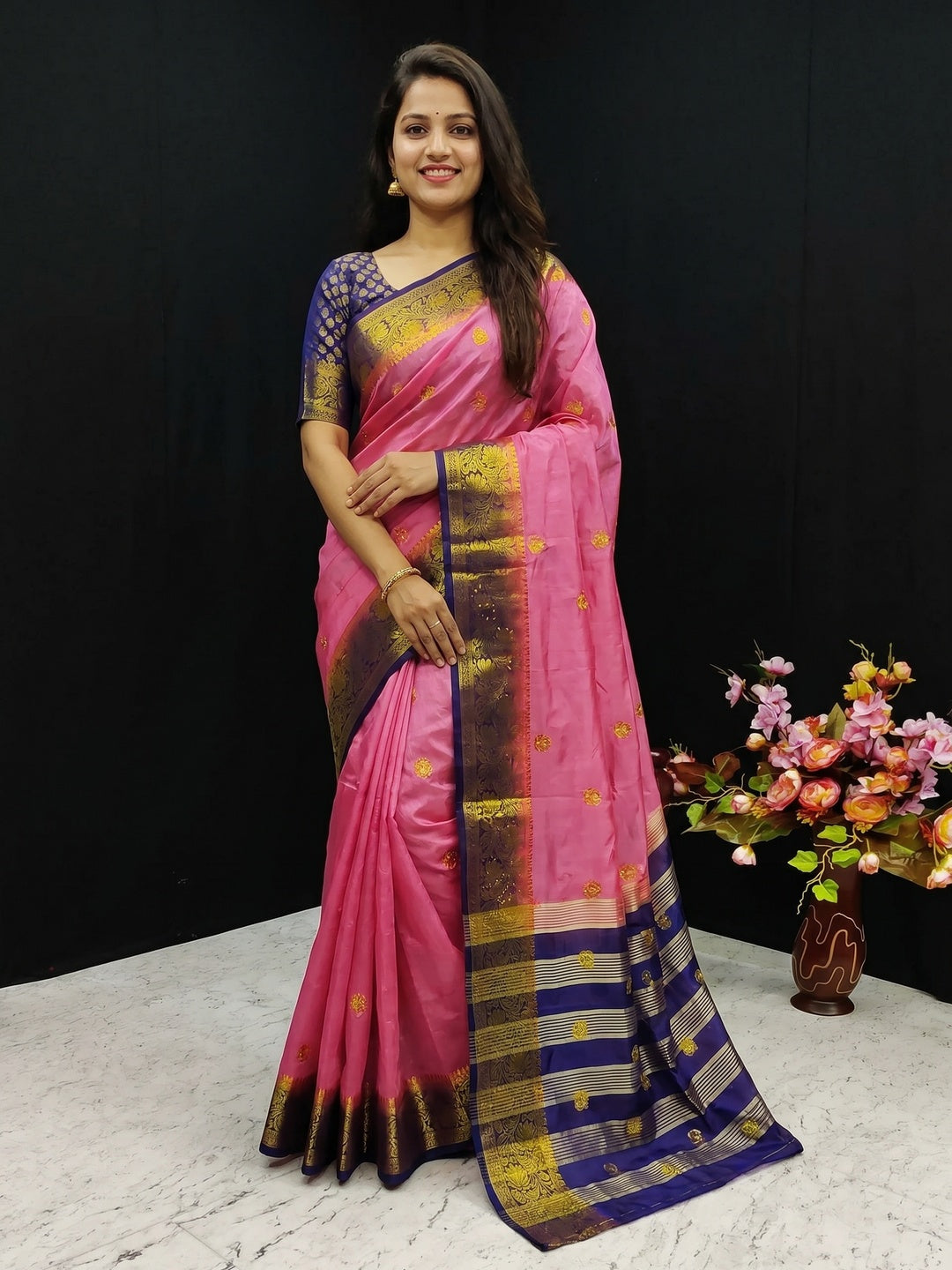 Pink Festive Wear Woven Cotton Silk Saree - Image 1